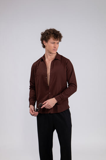 Regular Fit Viscose Brown Shirt