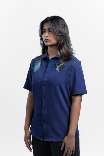Relaxed Fit Viscose Navy Blue Shirt