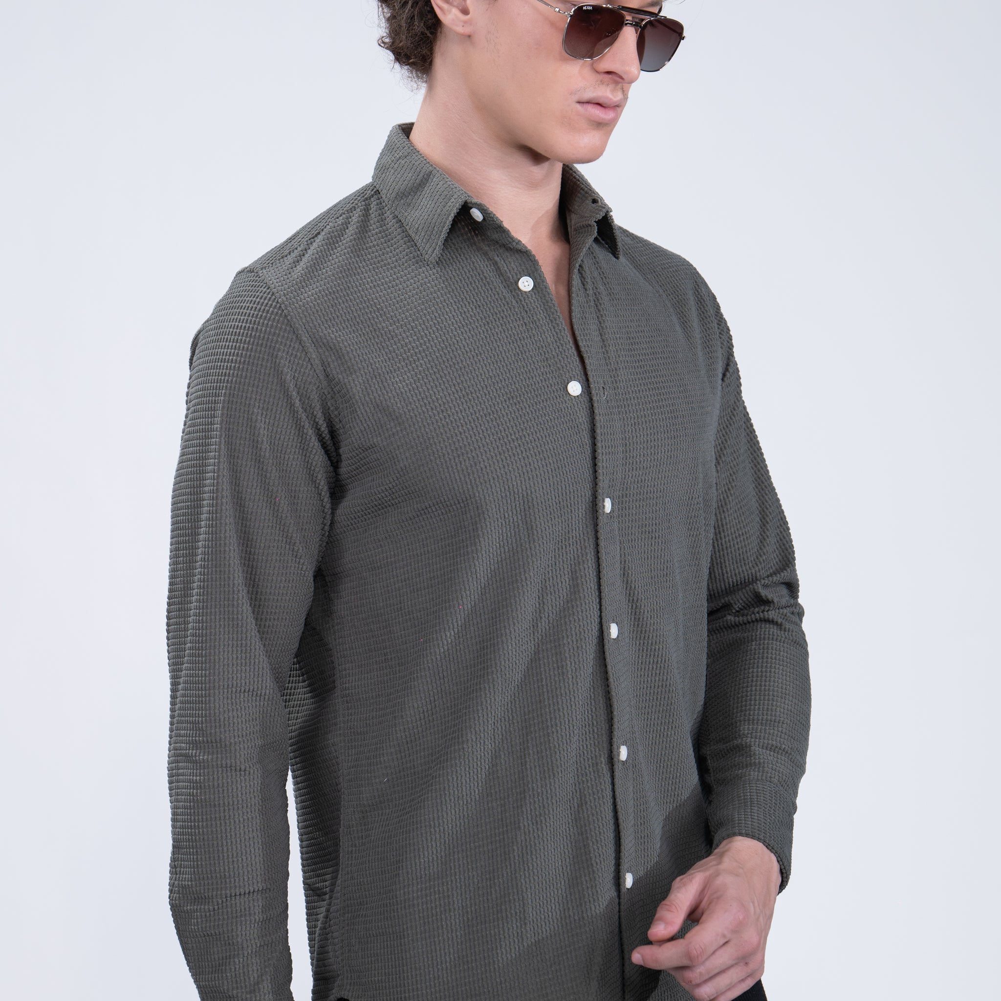 Green Corduroy Full Sleeve Shirt